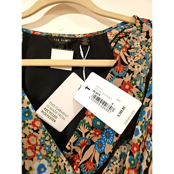 BNWT Ted Baker Dress Floral Sz0 Multicolor Ruched Waist Babydoll Flirty Boho - Picture 4 of 7